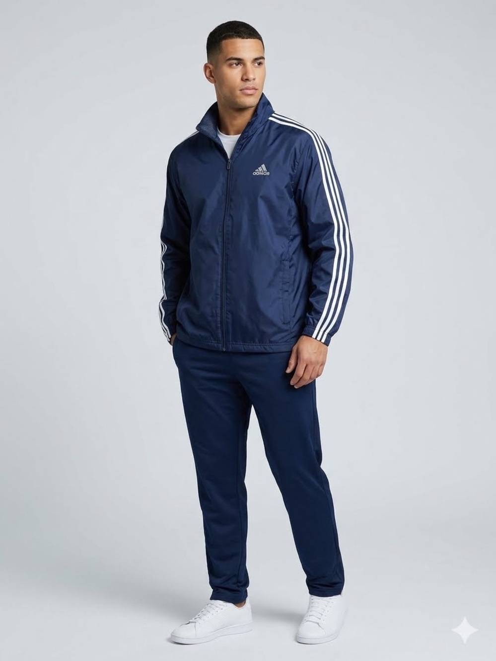 Adidas Men's Navy Windbreaker Jacket with Signature 3-Stripes